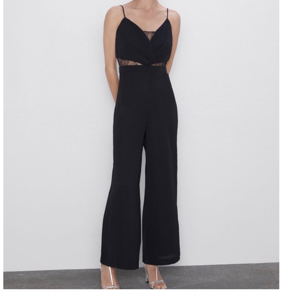 Zara Black Lace Spaghetti Strap Jumpsuit